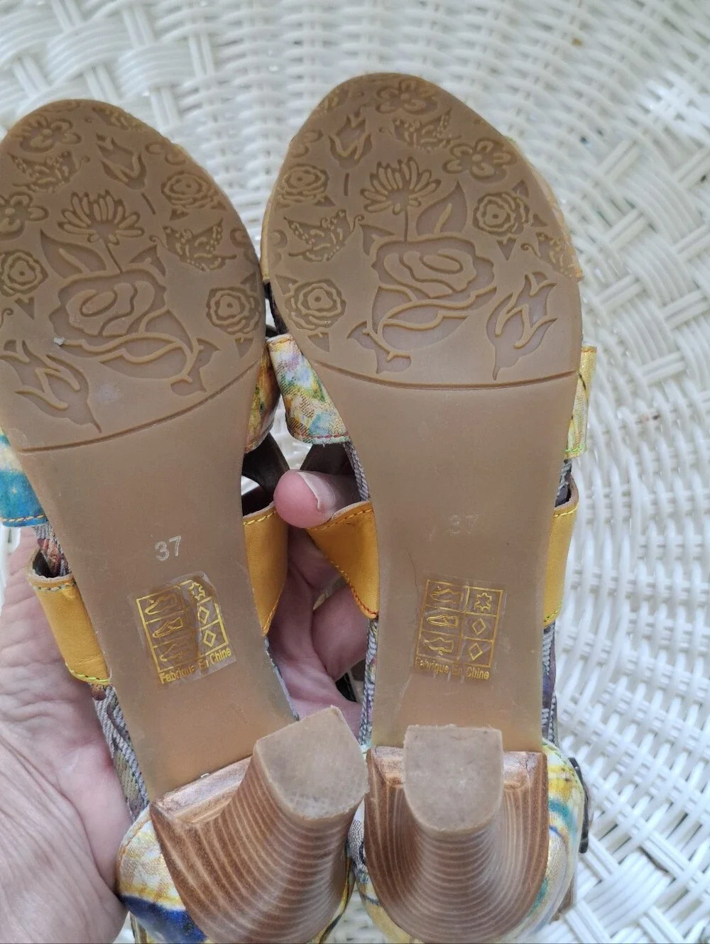 L'Artiste Hand Painted Hand Tooled Leather Heeled Sandals 